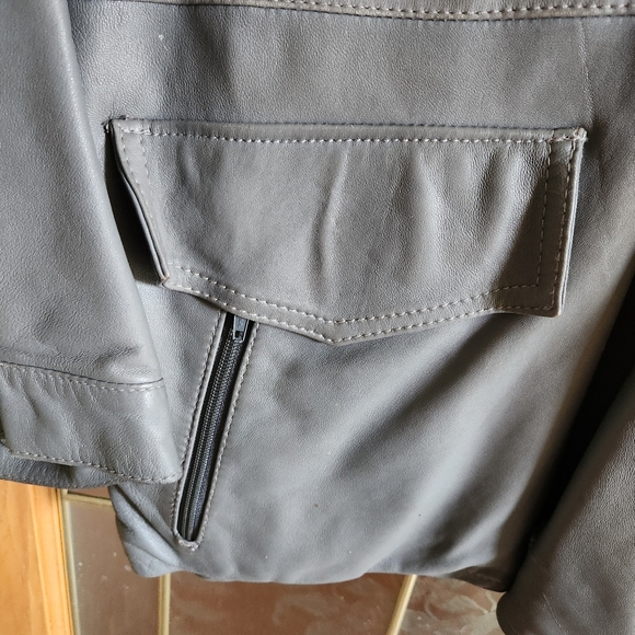 XXL Gray Vintage Leather 90s Coat Jacket - Picture 4 of 9